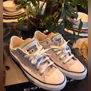 Converse All Star White Sneakers with Rainbow Tongue NIB